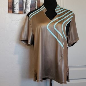 jamie sadock Brown Top with Aqua Stripe Accents